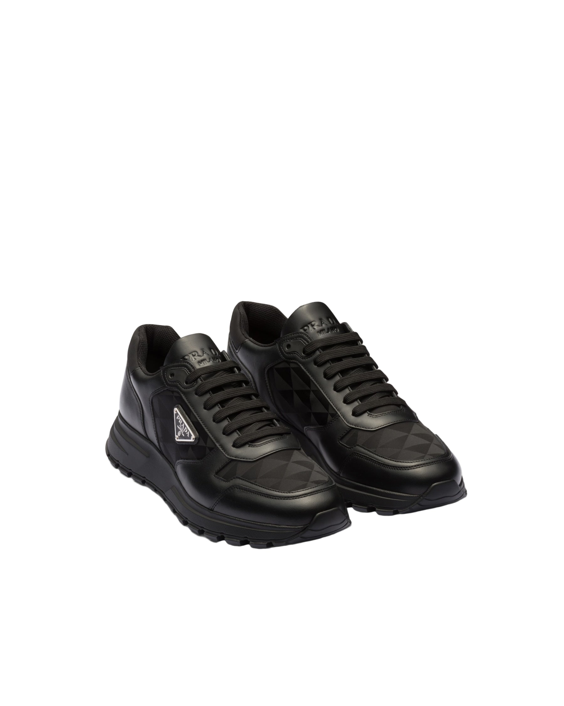 Prada montantes en cuir et Re-Nylon